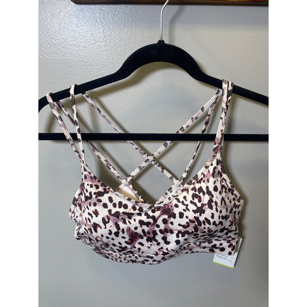 Old Navy PowerSoft Strappy Leopard Print Light Support Sports Bra Purple Brown L